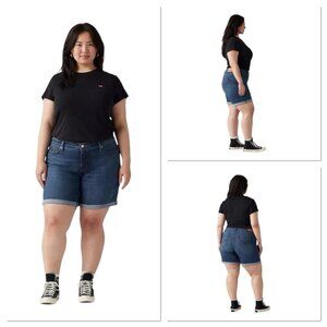 LEVI'S Women's Denim Shorts Mid Length Hyper Soft Dark Wash Plus Size 16/W33 New